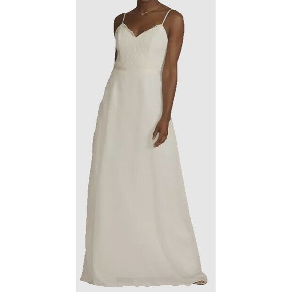 DB Studio Wedding Dress NWT Sz 10 Scalloped V-Neck Lace Bodice A-Line Soft White - Picture 15 of 16